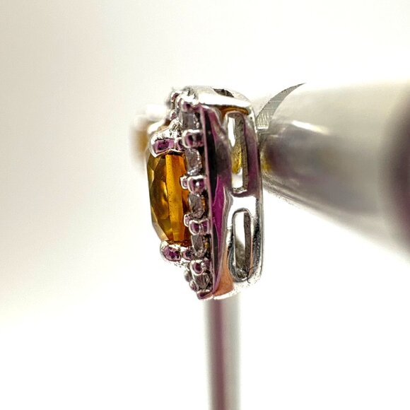 VTG Sterling Silver 925 Lemon Yellow Quartz CZ Halo Stud Earrings Size 8x8 mm - Picture 6 of 13